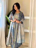 Subtle Blue Ready to Wear Silk Kurti Set Geetha Creation