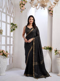Pure Black Checks with Copper Glow Tussar Silk Saree