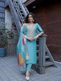 Glittering Teal Soft Tissue Ready to Wear Silk Kurti Set Geetha Creation