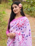 Bursting Rainbow Pink Abstract Linen Saree