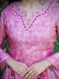 Sunset Pink A-Line Ready to Wear Satin Silk Kurti Set