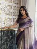 Luxurious Lavender with Chikoo Semi Tussar Saree Geetha Creation