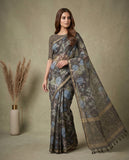 Semi Tussar Woven Saree with Ethnic Border & Unstitched Blouse Piece Geetha Creation