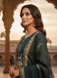 Women Mustard & Teal Green Pure Viscose Hand-Embroidered Kurta Set