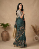 Teal Green Semi Tussar Saree with Woven Floral Border & Tassel Pallu Geetha Creation