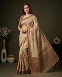 Beige Semi Tussar Saree with Floral Woven Design and Blouse Piece Geetha Creation