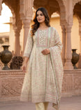 Light Pastel Linen Anarkali Kurta Set with Dupatta Geetha Creation
