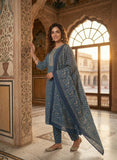 Rust Gold Printed Cotton Kurta Set with Dupatta Geetha Creation