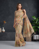 Beige Semi Tussar Saree with Artistic Floral Motifs & Tassel Border Geetha Creation