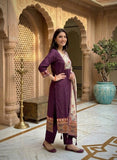 Vanya Wine Viscose Silk Hand-Block Print Kurta Set Geetha Creation