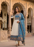 Soft Beige Linen Anarkali Kurta Set with Dupatta Geetha Creation