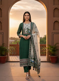 Women Emerald Green Pure Viscose Nature Motif Kurta Set