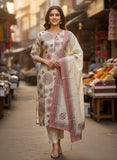 Women Ethnic Printed Satin Tussar Kurta Set with Cotton Inner & Dupatta