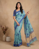 Sky Blue Semi Tussar Saree with Woven Circular Motifs and Contrast Border Geetha Creation