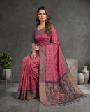 Semi Tussar Woven Saree with Ethnic Border & Unstitched Blouse Piece Geetha Creation