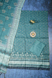 Pure Dark Pastel Blue Chanderi Ghicha Hand Kantha Unstitched Suit Set Geetha Creation