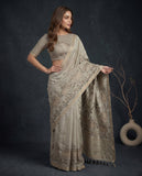 Beige Semi Tussar Saree with Woven Border and Matching Blouse Piece Geetha Creation