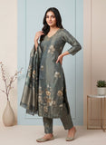 Forest Teal Pure Tissue Kurti Set with Hand-Embroidered Neckline Geetha Creation