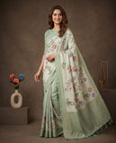 Floral Embroidered Tissue Saree with Tassel Border & Unstitched Blouse Piece Geetha Creation