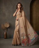 Beige Semi Tussar Saree with Checked Weave & Swan Pallu Design Geetha Creation