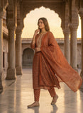 Rust Gold Printed Cotton Kurta Set with Dupatta Geetha Creation