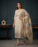 Natural Linen Beige Pure Tissue Kurti Set Geetha Creation