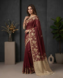 Maroon Floral Semi Tussar Saree with Woven Border & Tassel Detail Geetha Creation