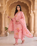 Pink Floral Mul Cotton Kurta Set with Dupatta Geetha Creation