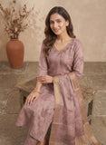 Inaya Slate Blue Soft Tissue Leaf Print Kurta Set Geetha Creation