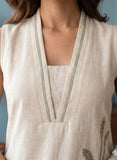Beige Linen Ready to Wear Kurta Set with Dupatta Geetha Creation