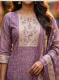 Dusky Lavender Pure Viscose Hand-Embroidered Kurta Set