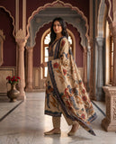 Beige Cotton Kurta Set with Floral & Peacock Motif Dupatta Geetha Creation