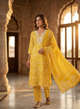Sunshine Yellow Cotton Kurta Set with Dupatta Geetha Creation
