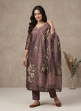 Deep Plum PureTissue Kurti Set with Hand-Embroidered Neckline Geetha Creation