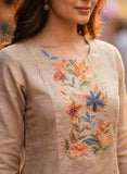 Soft Sand Beige Pure Viscose Hand-Embroidered Kurta Set