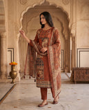 Rust Brown Ethnic Motif Cotton Kurta Set with Dupatta & Straight Pants Geetha Creation