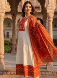 Ivory Linen Flared Anarkali Kurta Set Geetha Creation