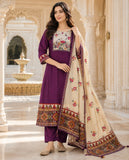 Vanya Wine Viscose Silk Hand-Block Print Kurta Set Geetha Creation