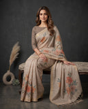 Beige Floral Semi Tussar Saree with Tassel Border and Blouse Piece Geetha Creation