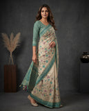 Floral Semi Tussar Saree with Woven Border & Unstitched Blouse Piece Geetha Creation