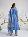 Smooth Blue Ethnic Linen A-Line Dress Geetha Creation