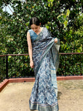 Blue Persian Print Chapa Handloom Tussar Saree C3 Geetha Creation