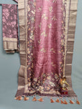 Deep Wine Floral Fusion Chapa Handloom Tussar Saree CA1 Geetha Creation