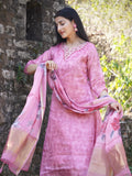 Sunset Pink A-Line Ready to Wear Satin Silk Kurti Set