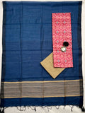 Evergreen Pink and Blue ikat Handloom Ghicha Unstitched Salwar Suit set