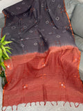 Classic Dark Plum Orange Shibori Cotton Silk Saree