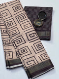 Square Block Designed Chikoo and Black Semi Tussar Saree THT