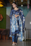 Royal Blue Floral Premium Ethnic Ready To Wear Kurti Set Geetha Creation