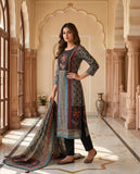 Teal & Black Floral Stripe Cotton Kurta Set with Dupatta Geetha Creation
