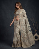 Beige Semi Tussar Saree with Woven Border and Matching Blouse Piece Geetha Creation